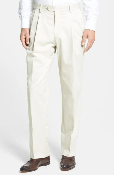 BERLE BERLE PLEATED CLASSIC FIT COTTON DRESS PANTS