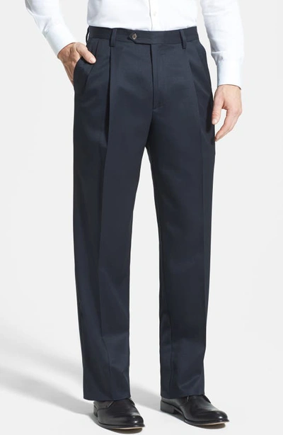 BERLE BERLE PLEATED CLASSIC FIT WOOL GABARDINE DRESS PANTS