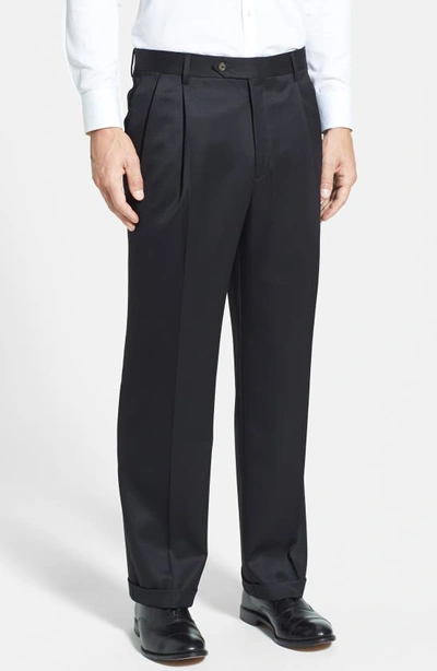 BERLE BERLE PLEATED CLASSIC FIT WOOL GABARDINE DRESS PANTS