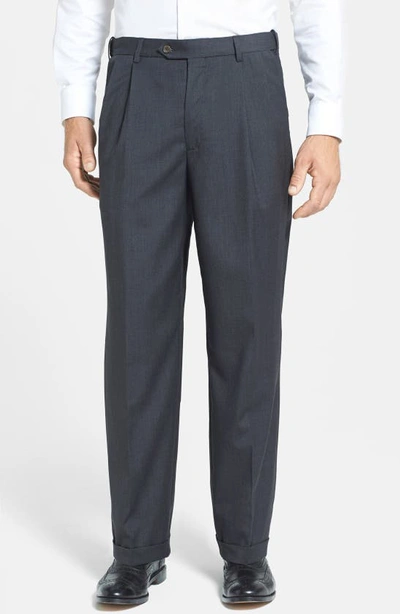 BERLE BERLE SELF SIZER WAIST PLEATED LIGHTWEIGHT PLAIN WEAVE CLASSIC FIT TROUSERS