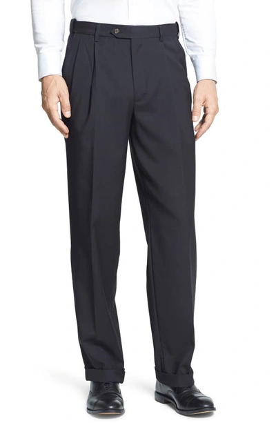 BERLE BERLE SELF SIZER WAIST PLAIN WEAVE PLEATED WASHABLE TROUSERS
