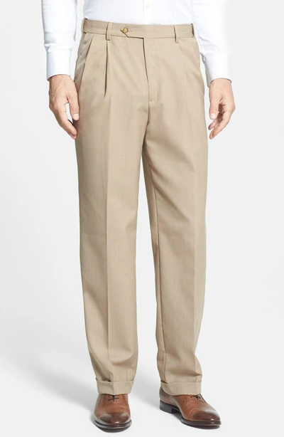 BERLE BERLE SELF SIZER WAIST PLAIN WEAVE PLEATED WASHABLE TROUSERS