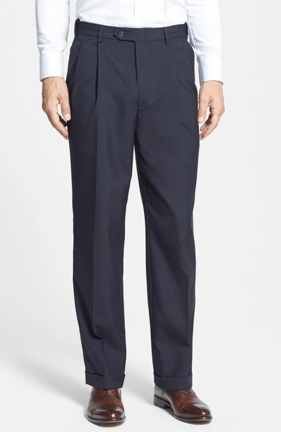 BERLE BERLE SELF SIZER WAIST PLAIN WEAVE PLEATED WASHABLE TROUSERS