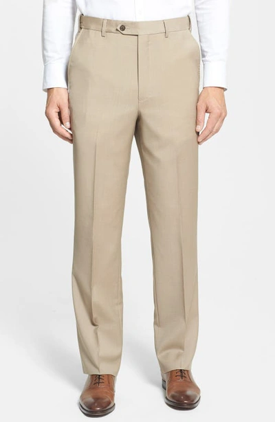 BERLE BERLE SELF SIZER WAIST FLAT FRONT LIGHTWEIGHT PLAIN WEAVE CLASSIC FIT TROUSERS