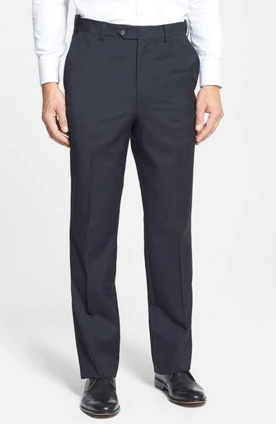 BERLE BERLE SELF SIZER WAIST FLAT FRONT LIGHTWEIGHT PLAIN WEAVE CLASSIC FIT TROUSERS