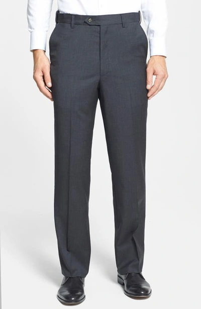 BERLE BERLE SELF SIZER WAIST FLAT FRONT LIGHTWEIGHT PLAIN WEAVE CLASSIC FIT TROUSERS