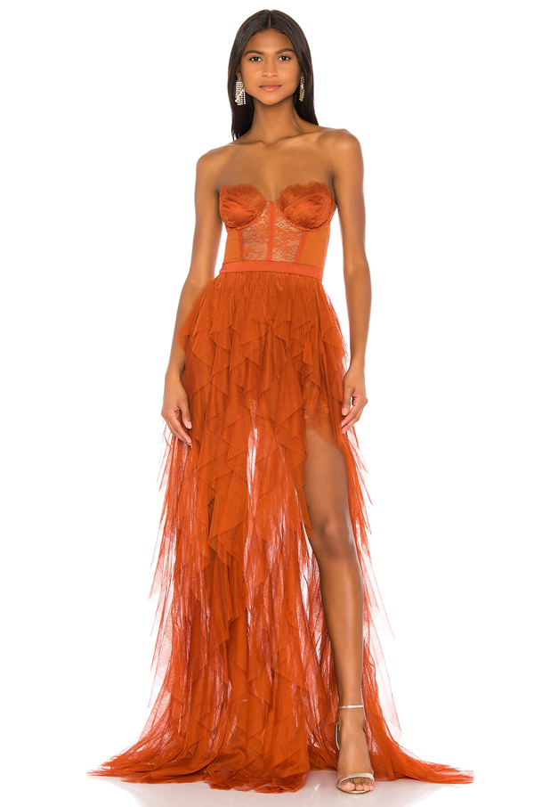 Shop For Love Lemons X Revolve Bustier Gown In Rust