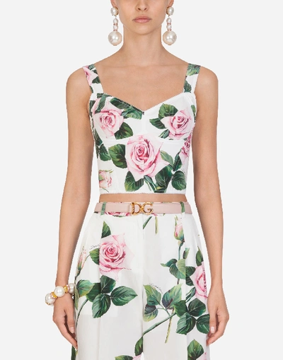 Tシャツ・カットソー DOLCE & GABBANA PEONY PRINTED POPLIN BUSTIER TOP Dolce&Gabbana Peony-Print Cotton Popeline Crop Bustier Top