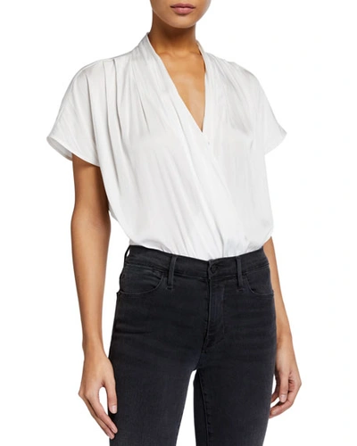 PAIGE DIJON SHORT-SLEEVE SURPLICE BODYSUIT