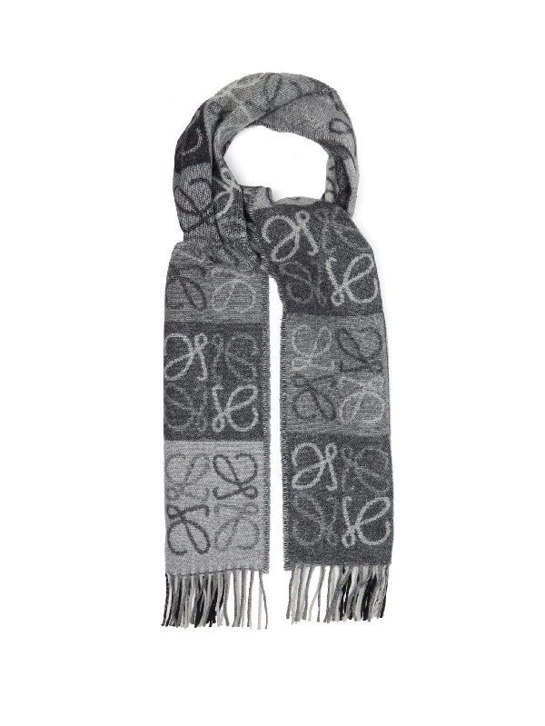 Shop Loewe Anagram-jacquard Wool-blend Scarf In Black White
