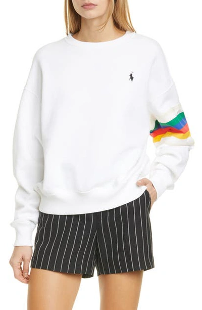 Shop Polo Ralph Lauren Rainbow Stripe Logo Sweatshirt In White