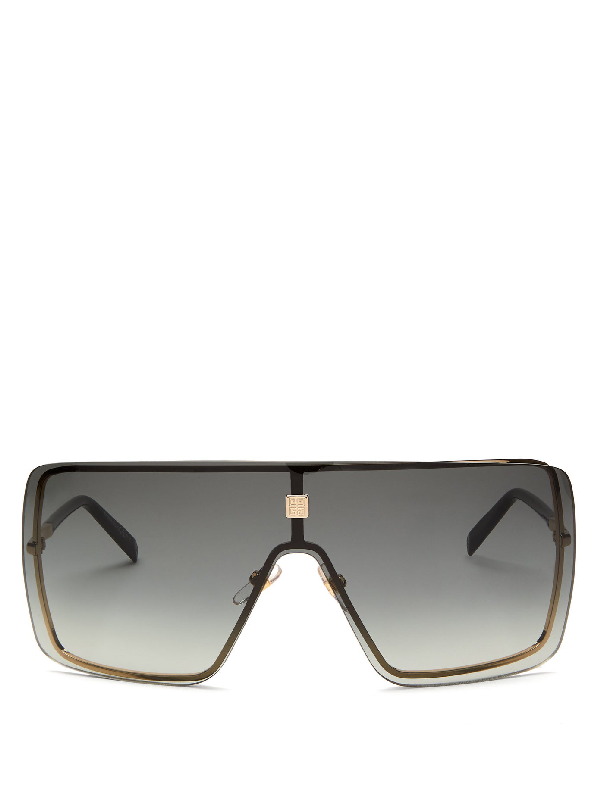 Shop Givenchy Flat-top Shield Metal And Acetate Sunglasses In Grey Gold