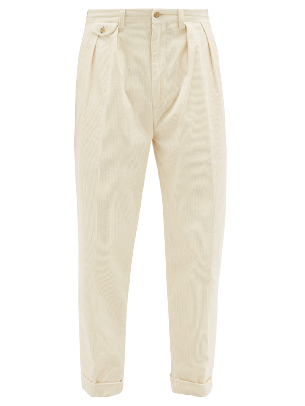 Shop Polo Ralph Lauren Pleated Cotton-blend Corduroy Trousers In Cream