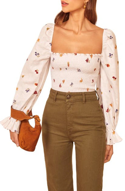 REFORMATION TANGERINE SMOCKED SQUARE NECK TOP