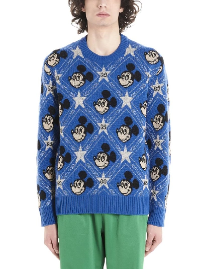 Shop Gucci X Disney Gg Mickey Mouse Jumper In Blue