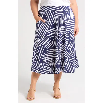 24SEVEN COMFORT APPAREL 24SEVEN COMFORT APPAREL GEOMETRIC PRINT MIDI SKIRT