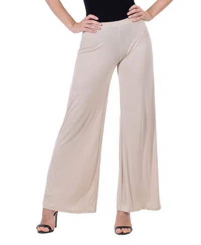 24SEVEN COMFORT APPAREL PETITE COMFORTABLE SOLID COLOR PALAZZO WIDE LEG PANTS