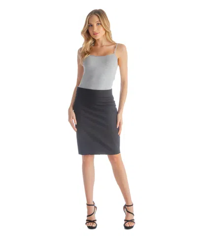 24SEVEN COMFORT APPAREL PETITE SOLID COLOR ELASTIC WAIST KNEE LENGTH PENCIL SKIRT