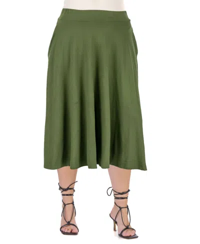 24SEVEN COMFORT APPAREL PLUS SIZE ELASTIC WAIST PLEATED POCKET MIDI SKIRT