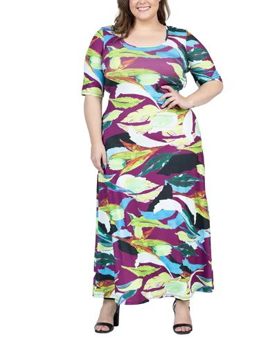 24SEVEN COMFORT APPAREL PLUS SIZE ELBOW SLEEVE CASUAL A LINE MAXI DRESS