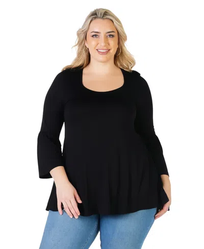 24SEVEN COMFORT APPAREL PLUS SIZE LONG BELL SLEEVE FLARED TUNIC TOP