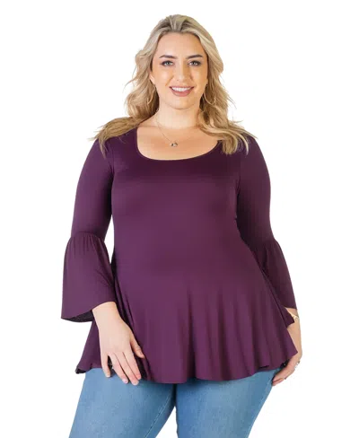 24SEVEN COMFORT APPAREL PLUS SIZE LONG BELL SLEEVE FLARED TUNIC TOP