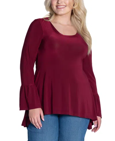 24SEVEN COMFORT APPAREL PLUS SIZE LONG BELL SLEEVE HIGH LOW TUNIC TOP