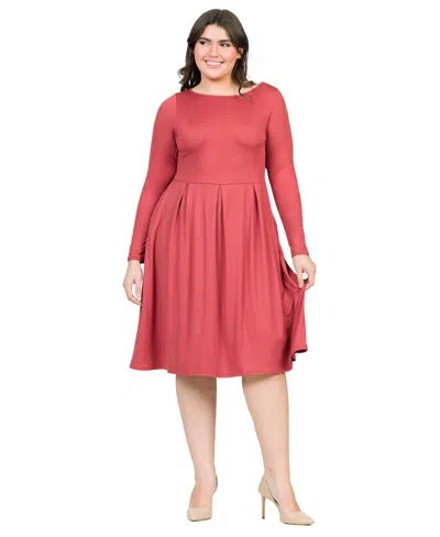 24SEVEN COMFORT APPAREL PLUS SIZE LONG SLEEVE FIT AND FLARE MIDI DRESS