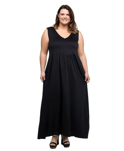 24SEVEN COMFORT APPAREL PLUS SIZE MAXI SLEEVELESS DRESS WITH POCKETS
