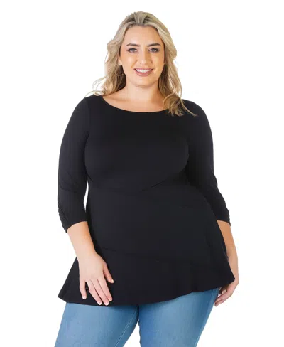 24SEVEN COMFORT APPAREL PLUS SIZE RUCHED SLEEVE SWING TUNIC TOP