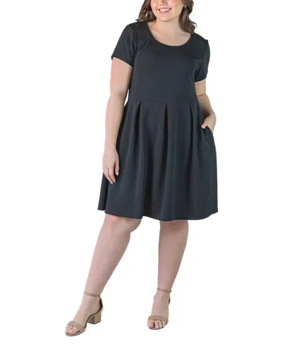 24SEVEN COMFORT APPAREL PLUS SIZE SCOOP NECK KNEE LENGTH POCKET DRESS