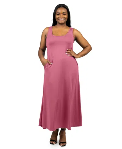24SEVEN COMFORT APPAREL PLUS SIZE SLEEVELESS TANK MAXI DRESS WITH POCKETS