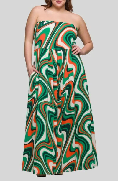 24SEVEN COMFORT APPAREL 24SEVEN COMFORT APPAREL PRINT STRAPLESS MAXI DRESS