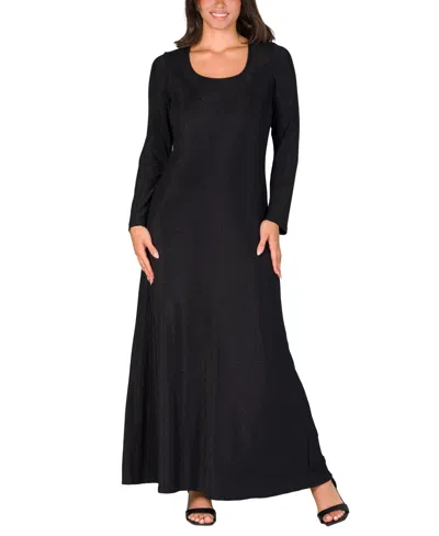 24SEVEN COMFORT APPAREL WOMEN'S LONG SLEEVE SCOOP NECK SHIMMERY FABRIC MAXI DRESS