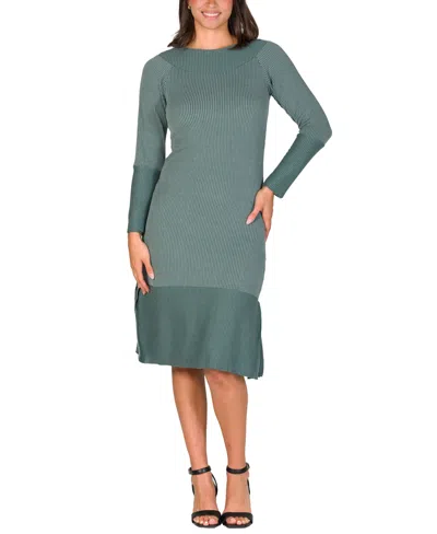 24SEVEN COMFORT APPAREL WOMEN'S RIBBED KNIT LONG SLEEVE SPLIT HEM SWEATER DRESS