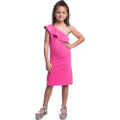24SEVENKID 24SEVENKID SOLID COLOR ONE SHOULDER RUFFLE KNEE LENGTH DRESS