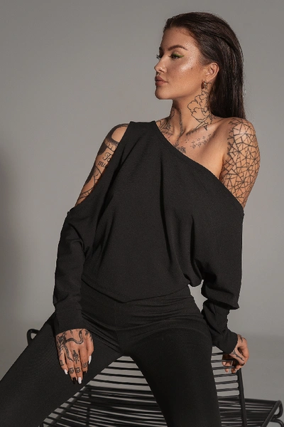 OLIVIA SALO X NA-KD Draped Bare Shoulder Top Black