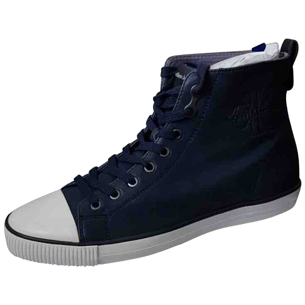mens navy leather trainers