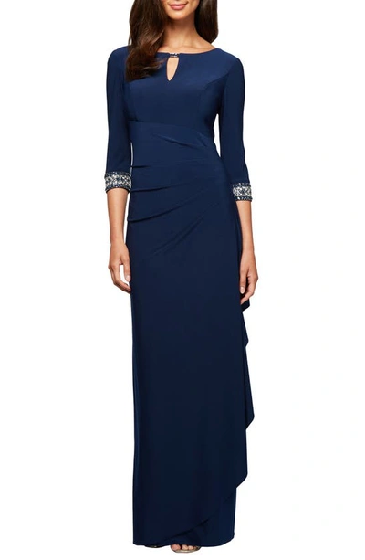 ALEX EVENINGS ALEX EVENINGS JEWELED CUFF COLUMN FORMAL GOWN