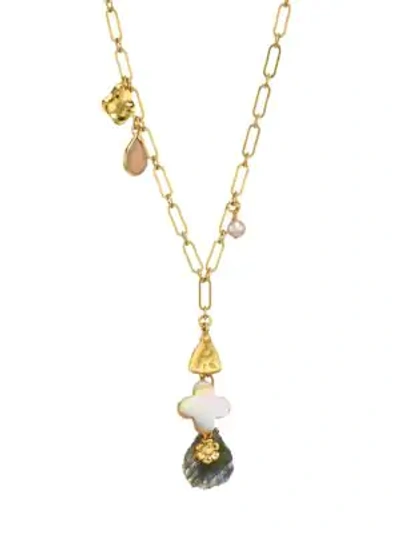 CHAN LUU WOMEN'S 18K GOLDPLATED, 4-4.5MM PEARL & MIXED STONE CHARM NECKLACE