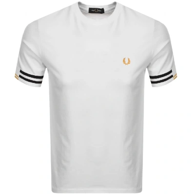 FRED PERRY ABSTRACT CUFF T SHIRT WHITE