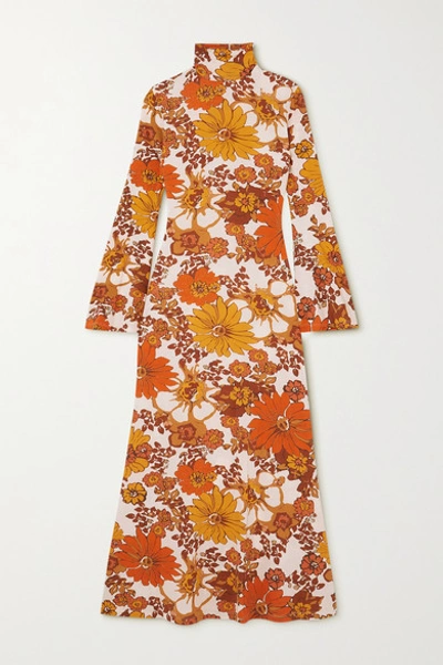Dodo Bar Or Lena Floral-print Stretch-jersey Turtleneck Midi Dress In Brown