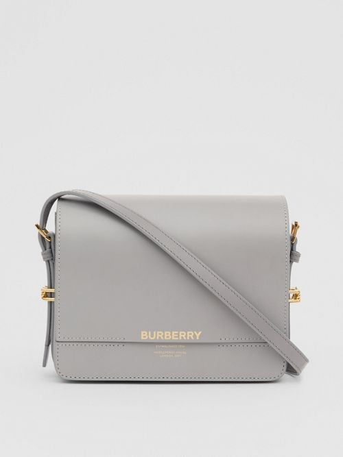 Shop Burberry Small Two-tone Leather Grace Bag In Heather Grey/cloud Grey