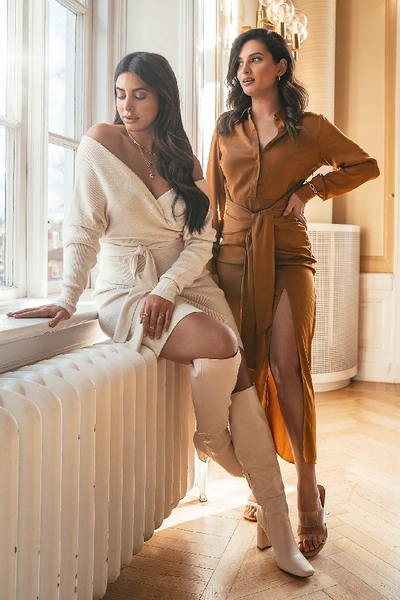 Basma & Merna X Na-kd Knot Front Maxi Shirt Dress - Brown In Rust