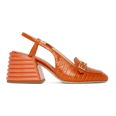 FENDI ORANGE CROC SLINGBACK HEELS
