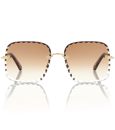 クロエ　59mm Rosie Square Sunglasses Chloé - Square Rosie Sunglasses in Metal - Gold Coral