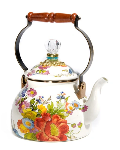 MACKENZIE-CHILDS FLOWER MARKET WHITE TWO-QUART TEA KETTLE
