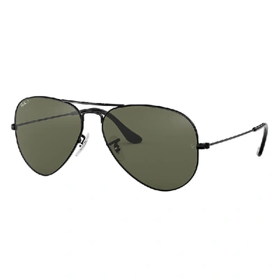 RAY BAN AVIATOR CLASSIC SONNENBRILLEN SCHWARZ FASSUNG GRÜN GLAS POLARISIERT 62-14