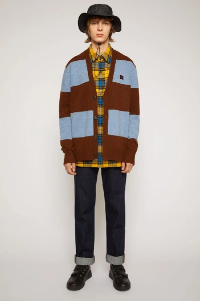 ACNE STUDIOS Block stripe cardigan Dark brown/mineral blue