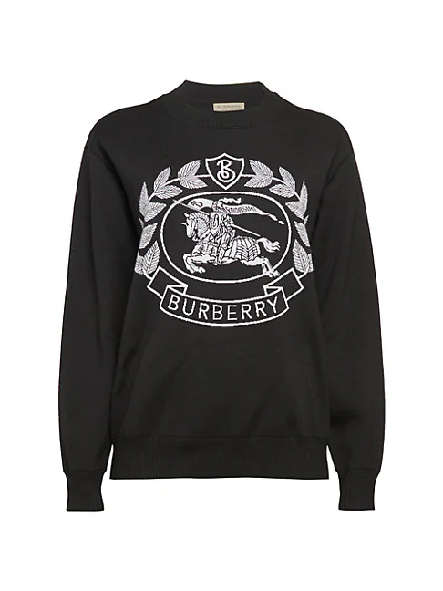 Shop Burberry Stretch Wool Logo Sweatshirt In Black